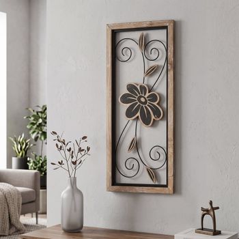 Panel decorativo 3d en metal negro con marco cm 26x2,5x60