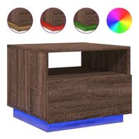 mesa de centro de salon con cajon de diseno moderno con luces led 50 x 49 x 40 cm madera de ingenieria marron dec037630