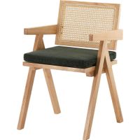 silla de comedor de madera maciza ratan y pana verde