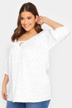 Yours Top Blanco Diseño De Flores Con Textura, Mujer Curvy Y Tallas Grandes, Yours