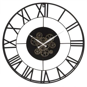Reloj de pared perpetuo con engranajes de acero negro, D. 70 cm