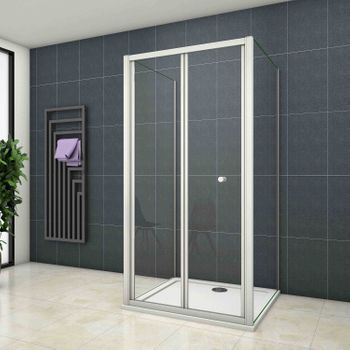 Aica Mampara De Ducha Frontal Plegable Perfil Blanco/gris Mate Vidrio Templado 5mm (879-897)x(780-816)x(879-897)x1850mm