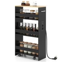 carrito auxiliar con ruedas y estacion de carga costway almacenamiento  475x20x805 cmnegronatural