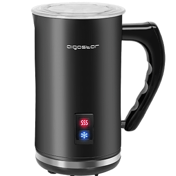 Aigostar Capu - Espumador de Leche Eléctrico 500W, 3 modos Espuma Leche Caliente/Fría para Café, Latte, Cappuccino,Chocolate, 115ml/240ml, Recubrimiento Antiadherente, Silencioso, Negro