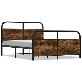 Cama Matrimonial | Cama Para Adultos | Estructura De Cama Sin Colchón Metal Roble Ahumado 140x190 Cm