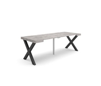 Mesa consola extensible, mesa comedor plegable, 222x90x73cm, para 10 comensales, patas madera maciza, estilo moderno, cemento