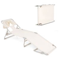 costway silla de bronceado con orificios para la cara y los brazos silla de playa plegable con respaldo y reposapies ajustables silla de salon beige