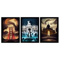 set de 3 posters lejano al estilo de t burton ilustraciones de monumentos ciudades paises inspiradas en arte gotico y oscuro diseno y decoracion de interiores a4 marcos negros nacnic