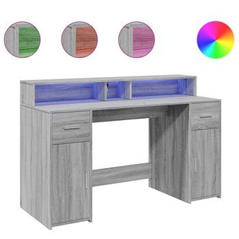 Escritorio Con Led Madera Ingeniería Gris Sonoma 140x55x91 Cm Vidaxl