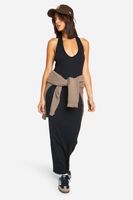 vestido maxi basico de canale con escote pronunciado negro