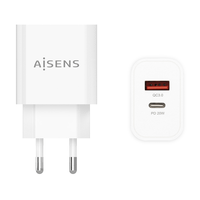 aisens - cargador 20w 1xusb-c pd30 1xusb-a qc30 blanco