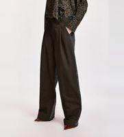essentiel antwerp para mujer krisp pantalon de pernera ancha en dos tejidos caqui negro 36 casual verde poliamida