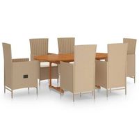 juego de comedor de jardin 7 piezas ratan sintetico beige vidaxl