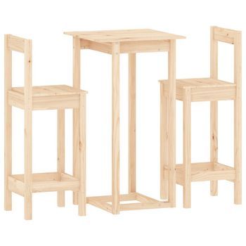 Set De Bar 3 Piezas Madera Maciza De Pino Vidaxl