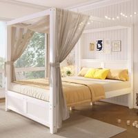 cama con dosel blanca de 140 x 200 cm marco superior y listones verticales
