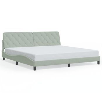 Cama Matrimonial | Cama Para Adultos | Estructura Cama Con Luces Led Terciopelo Gris Claro 200x200 Cm Cfw63562
