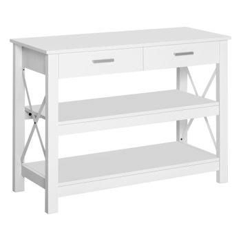 HOMCOM Mesa Consola Mesa de Recibidor Entrada con 2 Cajones y Estantes Inferiores Estilo Moderno Marco Metálico 105x40x76 cm Blanco   Aosom España
