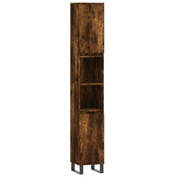 Mueble De Baño | Armario De Baño Madera Contrachapada Roble Ahumado 30x30x190 Cm