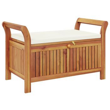 Banco Almacenaje Jardín | Banco De Exterior | Silla De Jardín Con Cojín Madera Maciza De Acacia 91 Cm