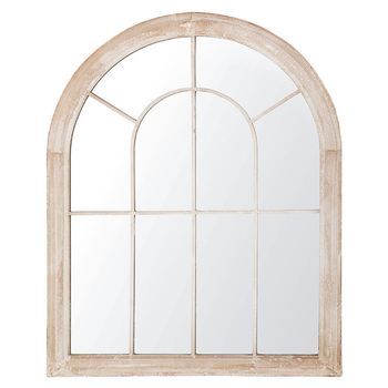 Espejo De Pared De Metal Beige 69 X 89 Cm Efecto Envejecido Forma De Ventana Tradicional Vintage Embry