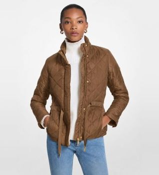 Michael Kors para mujer. MT520IB3SB Plumón eco con cinturón marrón (XS), Casual, Poliéster Reciclado