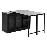 mesa de bar extensible giratoria de 360 con espacio de almacenamiento y puerta de cristal - negra