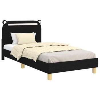 Cama Para Niños Con Cabecero Negro 90 X 190 Cm Tela Vidaxl