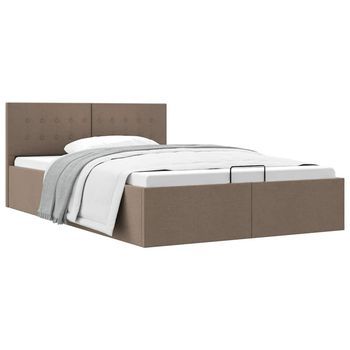 Cama Doble | Cama Para Adultos | Cama Canapé Hidráulica Con Almacenaje Tela Taupe 120x200 Cm