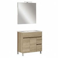 kibath mueble de bano con lavabo espejo y aplique led urban 80x45 cm acabado roble natural mate 2 cajones y 2 puertas
