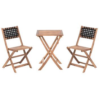 Conjunto De Balcón De Madera De Acacia Mobiliario De Jardín Plegable Marrón Y Negro Coniolo