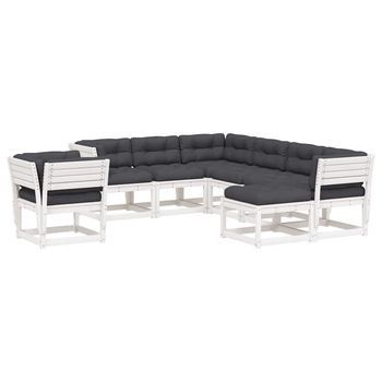 Set Muebles Jardín Con Cojines 8 Pzas Madera Maciza Pino Blanco Vidaxl
