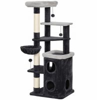 pawhut arbol rascador para gatos 148 cm con caseta de 2 niveles 2 camas hamaca postes de sisal 3 bolas gris oscuro