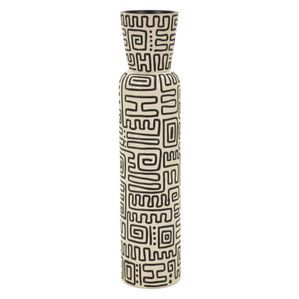 Jarrón De Resina Beige Con Decoraciones Negras, Ø 16x86 Cm