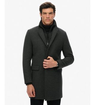 Superdry para hombre. M5012265A Abrigo Tailored 2 In 1 Town gris oscuro (M), Casual, Lana