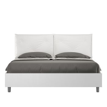 Cama Con Somier 160x200 Fresno Blanco Cojines Cuero Sintético Blanco Egos Appia