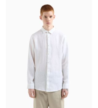 A|X Armani Exchange para hombre. XM001221AF14619U0001 Camisa Fit Lino blanco (S), Casual, Fiesta, Clásico, Manga larga