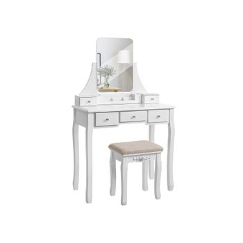Tocador Moderno con Taburete Espejo, Blanco