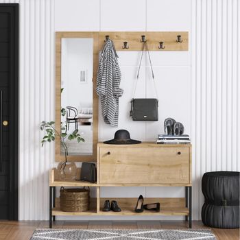 Mueble de entrada con perchero y espacio para guardar zapatos