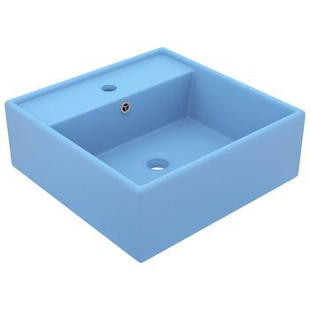 Lavabo Cuadrado Rebosadero Cerámica Azul Claro Mate 41x41 Cm Vidaxl