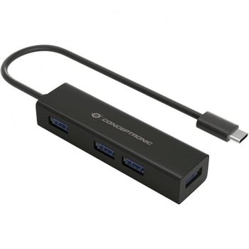 Hub Conceptronic HUBBIES07B USB 3.0 4 Puertos Aluminio Negro