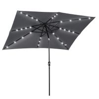 outsunny parasol de terraza 268x205x248 cm con techo inclinable 45 luces led solares anti-uv impermeable gris oscuro   aosom espana