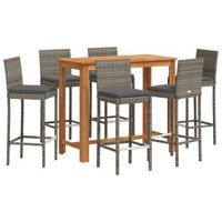 mesa y taburetes de jardin 7 pzas madera acacia ratan pe gris vidaxl