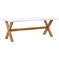 mesa de comedor para jardin gris tablero de cemento reforzado con patas de madera de acacia para 8 personas 200 x 100 cm olbia