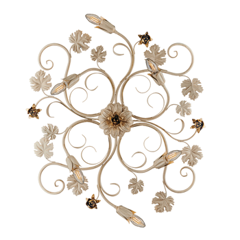 Iris - Lámpara De Techo En Hierro Lacado Marfil Con Decoración. Lámpara De Techo Dorada Antigua De 6 Luces - Ø79 X 67 - Bl169-pl6-av