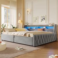 cama tapizada gris de 140 x 200 cm con almacenamiento hidraulico y led