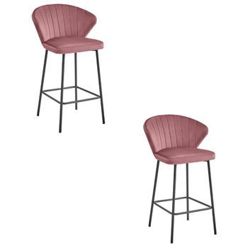 Set De 2 Taburete De Bar Terciopelo Valora Gatta Asiento De Terciopelo Rosa Oscuro