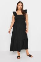 yours vestido negro nido de abeja con volantes en hombros mujer curvy y tallas grandes yours