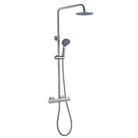 kibath columna de ducha extralarga monomando tor  altura regulable 100-150 cm  laton macizo cromo brillo  diseno redondo con rociador efecto lluvia y alcachofa  ideal techos altos