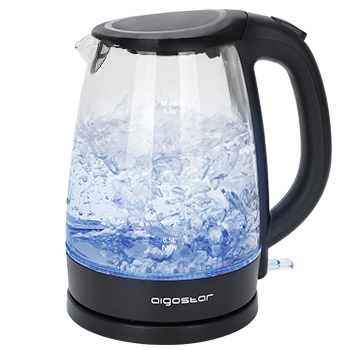 Aigostar Adam 30GOM - Hervidor de Agua Eléctrico de Cristal  con Iluminación Led, 1,7 L, 2200W, Libre de BPA y Sistema de Protección Contra la Ebullición en Seco, Base 360º