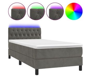 Cama box spring colchón y led terciopelo gris oscuro 100x200 cm diseño de botones